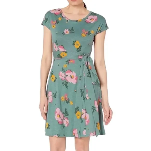 Toad and Co Floral Green Faux Wrap with Tie Waist Dress Size XS - Picture 1 of 15